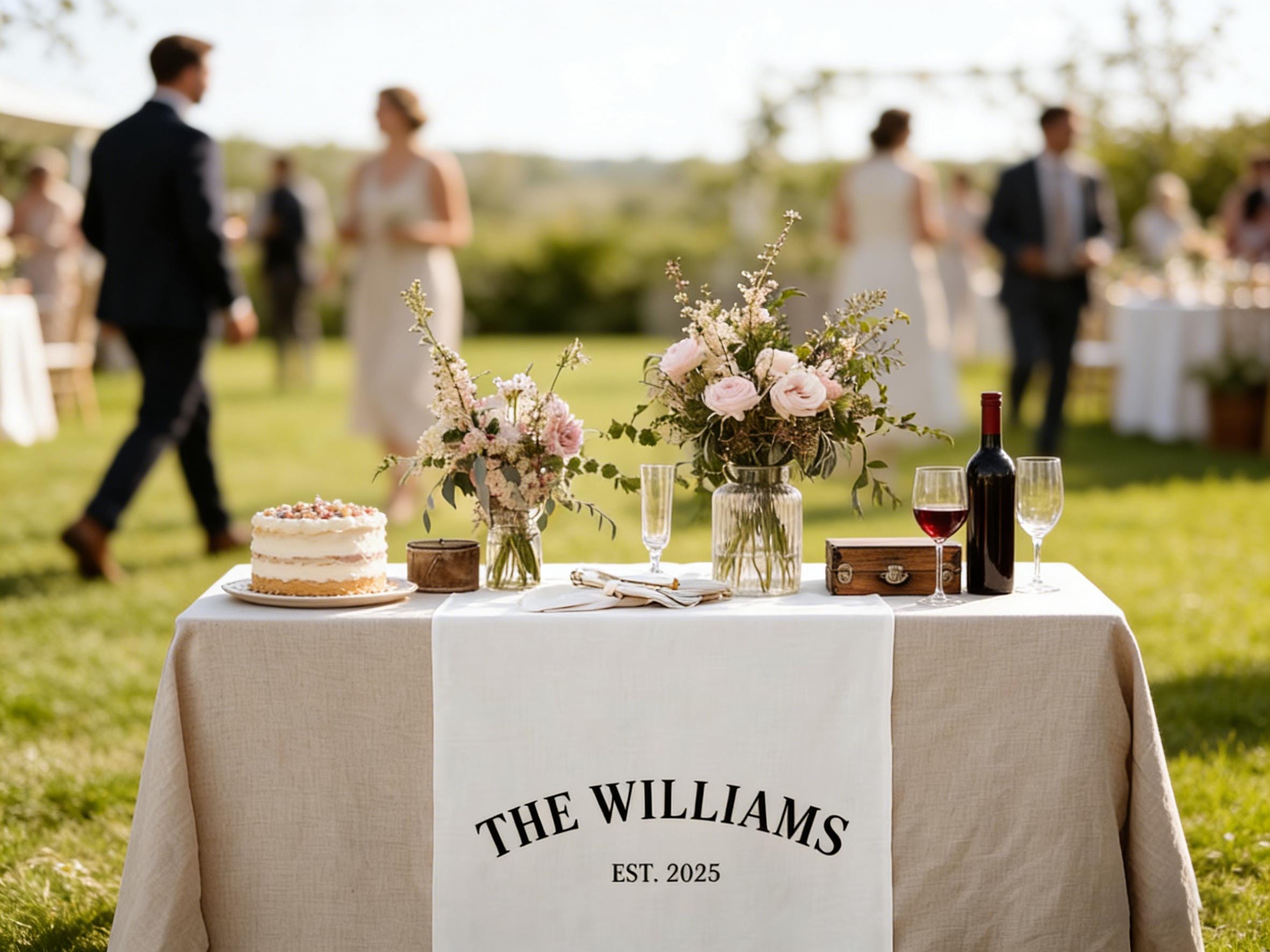 Wedding Linen Table Runner Decor Gifts, Custom Linen Welcome Banner Wedding, Outdoor Wedding Party Table Runner Decor, Linen Wedding Banner.