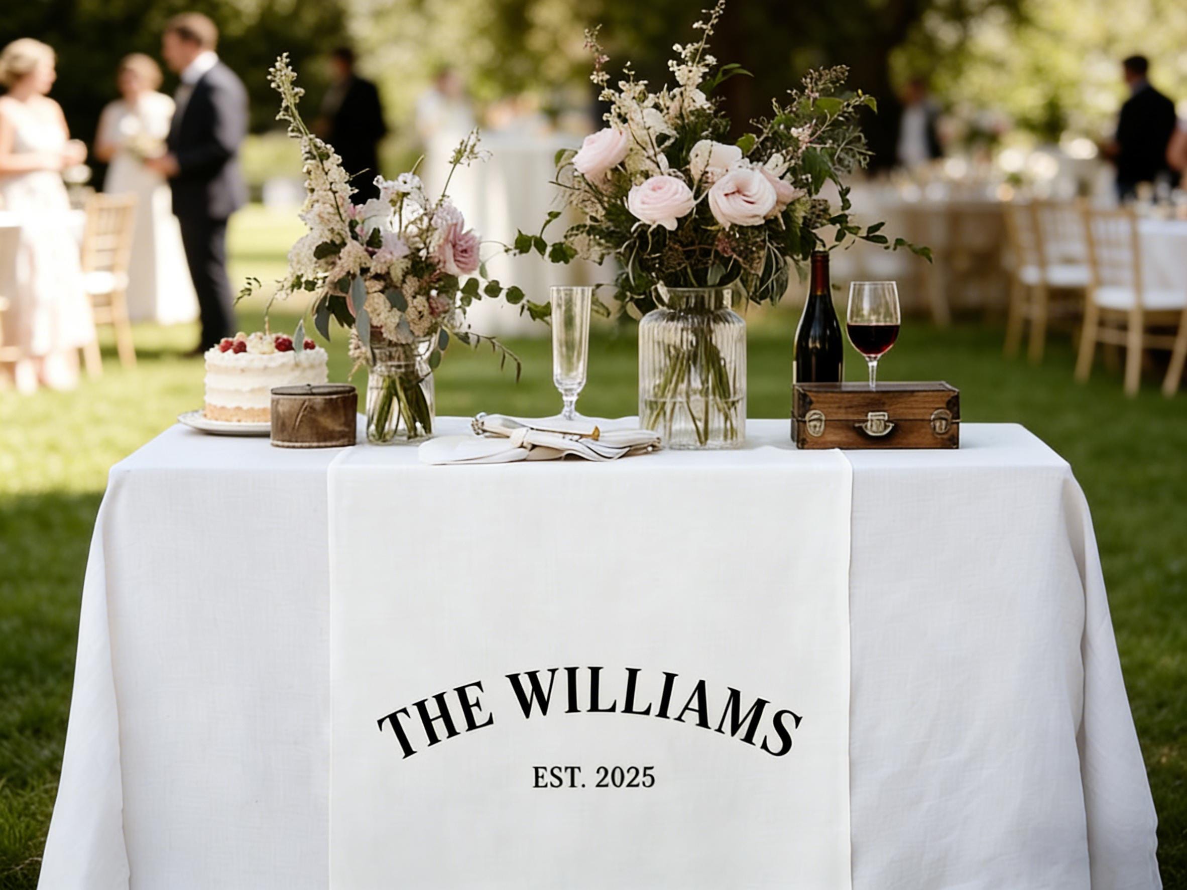 Wedding Linen Table Runner Decor Gifts, Custom Linen Welcome Banner Wedding, Outdoor Wedding Party Table Runner Decor, Linen Wedding Banner.