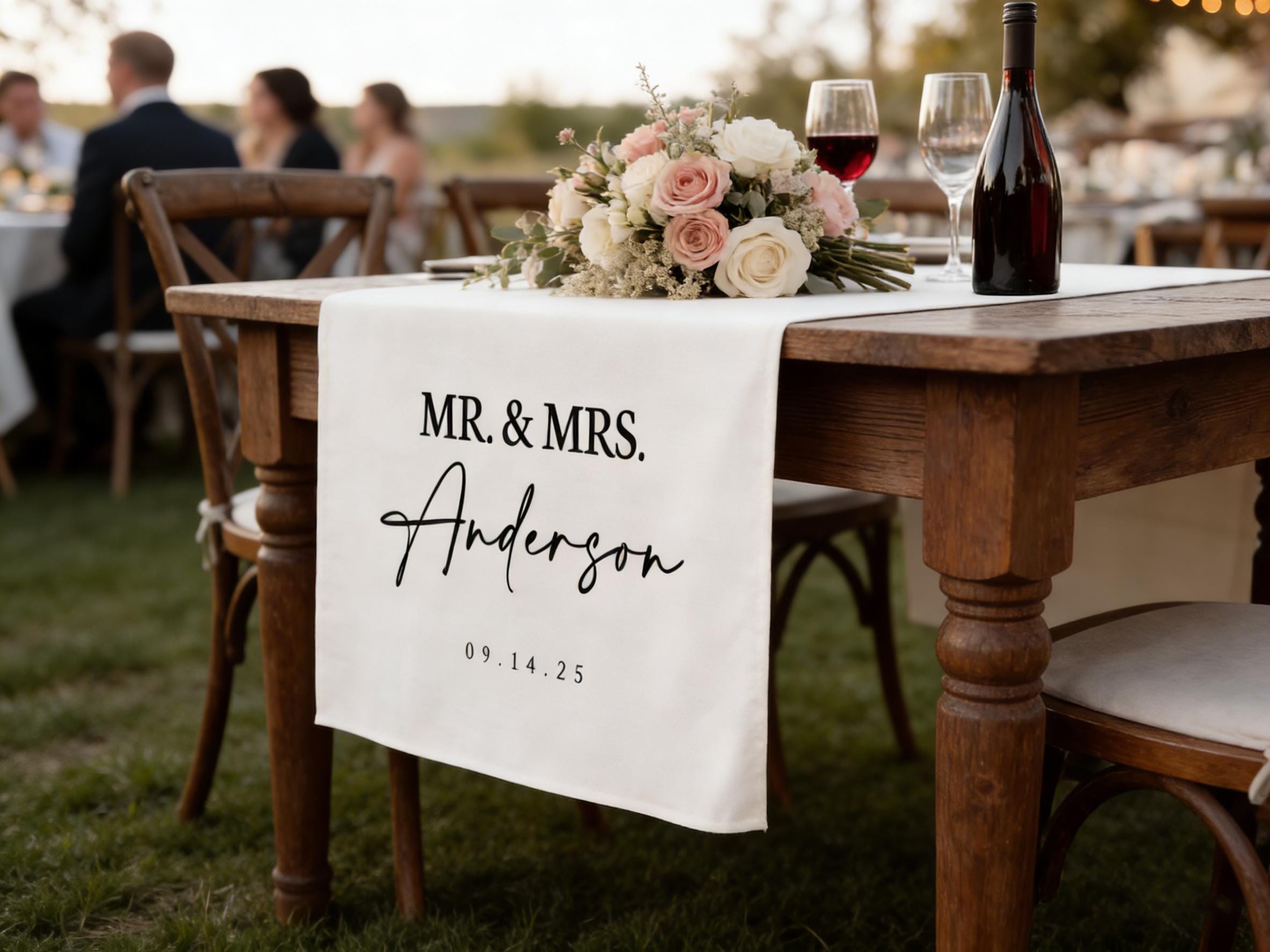 Personalized Wedding Linen Table Runner Decor Gift, Custom Linen Welcome Banner Wedding Gift, Outdoor Wedding Party Table Runner Decorations