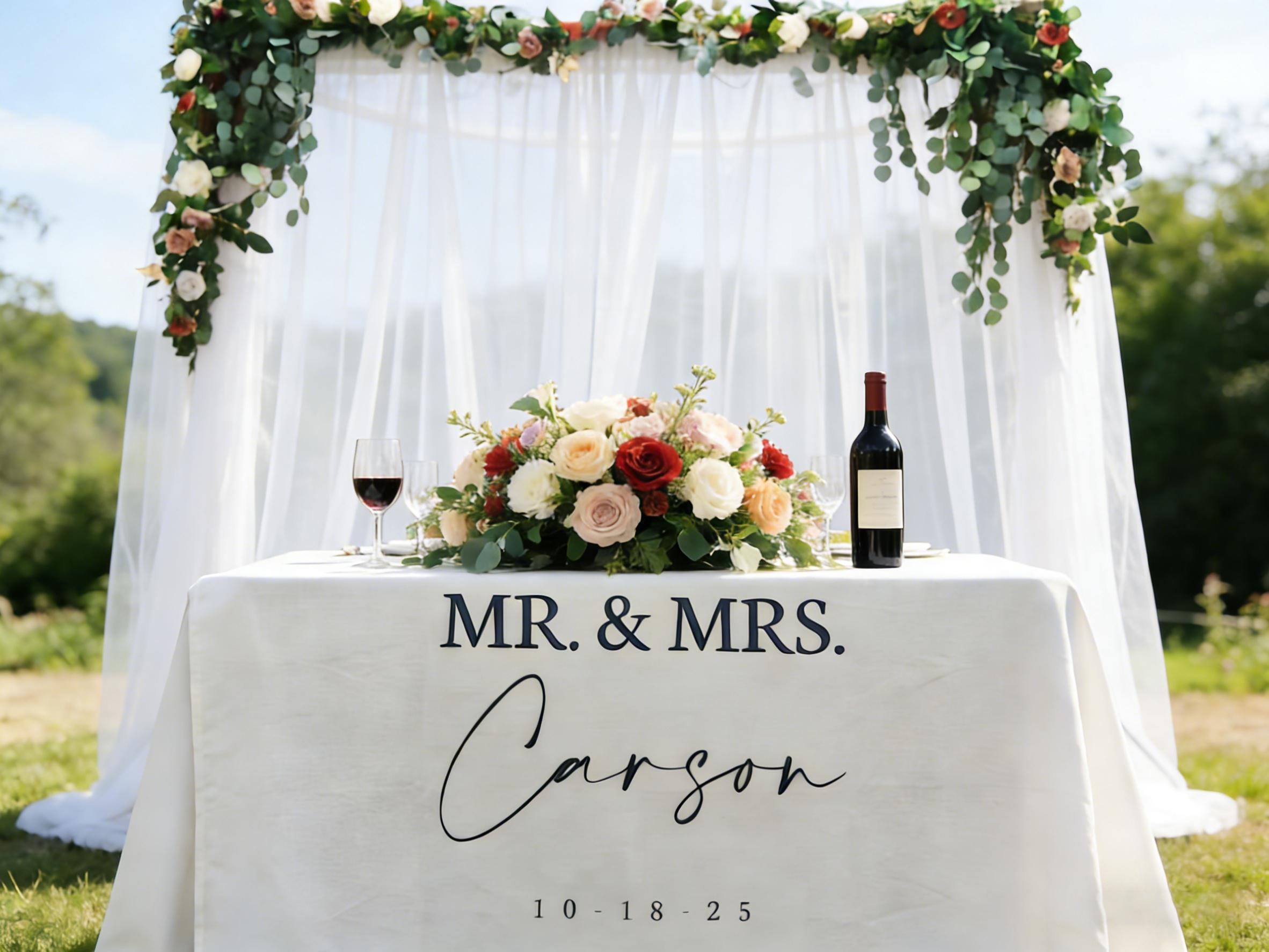 Personalized Wedding Linen Table Runner Decor Gift, Custom Linen Welcome Banner Wedding Gift, Outdoor Wedding Party Table Runner Decorations