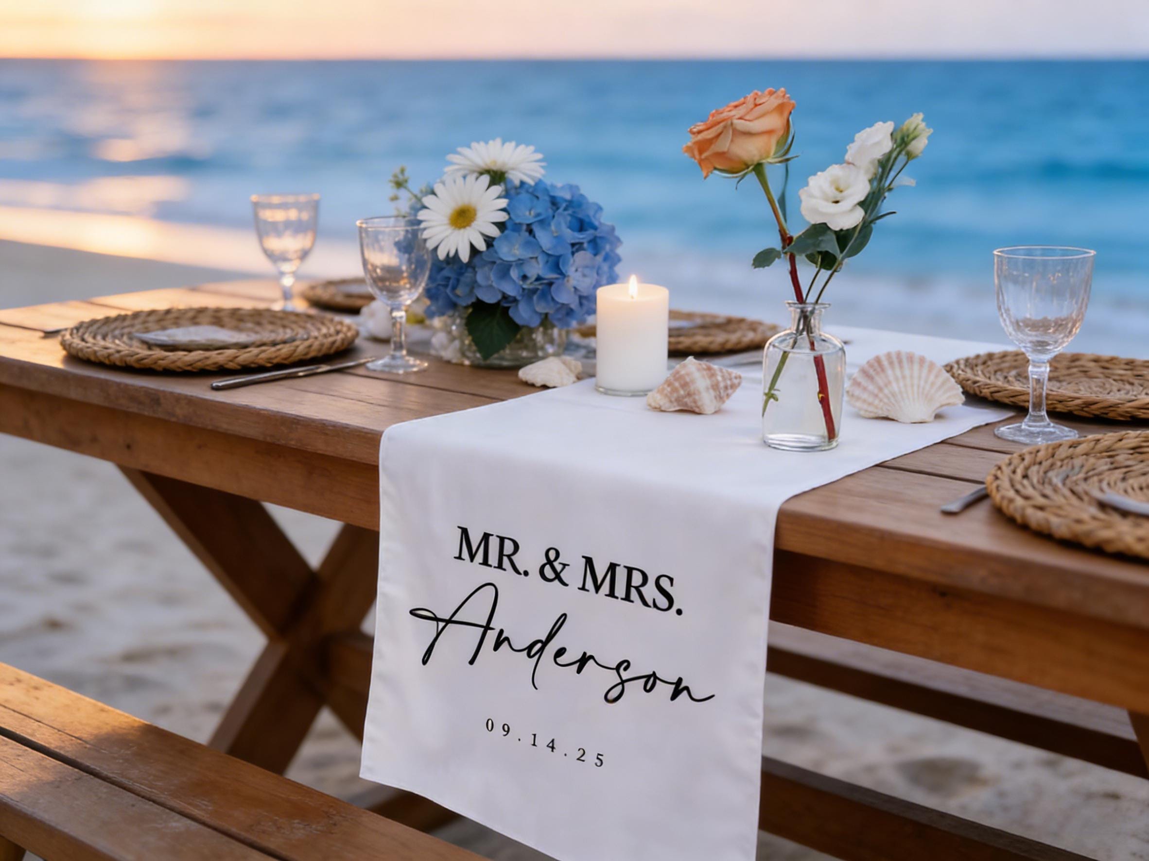 Personalized Wedding Linen Table Runner Decor Gift, Custom Linen Welcome Banner Wedding Gift, Outdoor Wedding Party Table Runner Decorations