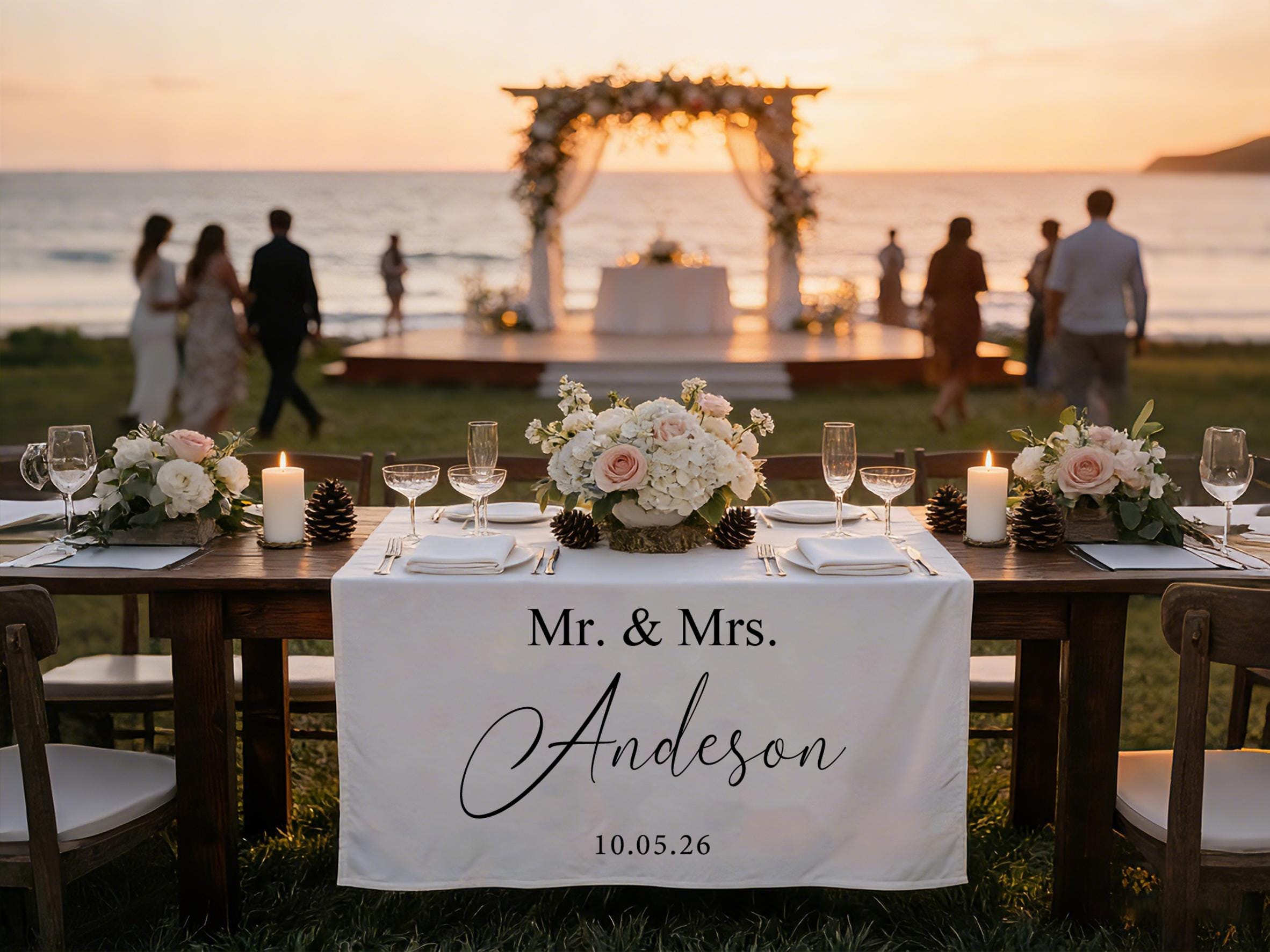 Personalized Linen Wedding Runner Gifts for Her, Custom Wedding Banners Reception Gifts, Linen Wedding Table Banner Sweetheart Table Decors