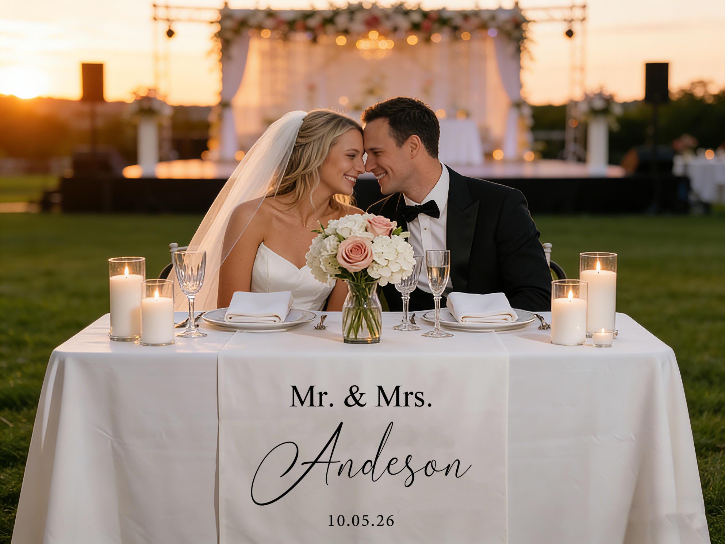 Personalized Wedding Linen Table Runners Keepsake Decor, Wedding Reception Banner Wedding Keepsakes, Sweetheart Table Decor Engagement Gifts