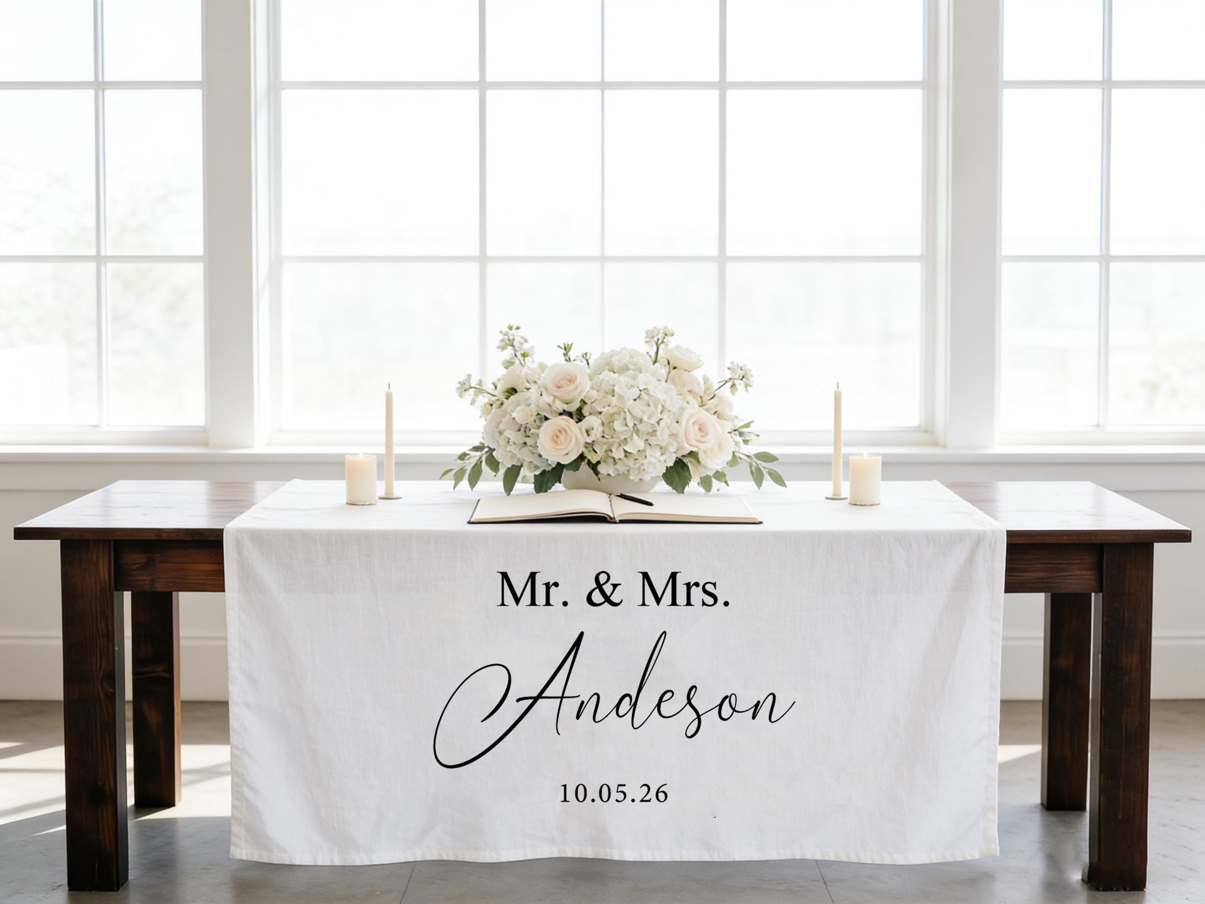 Custom Linen Wedding Table Runners Wedding Reception Gifts, Personalized Wedding Banners, Wedding Table Runner Decor Sweetheart Table Decor