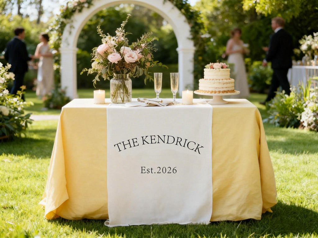Custom Linen Last Name Sign Wedding Runner Sweetheart Table Decors, Personalized Family Name Wedding Decor, Linen Table Runner Gifts for Her