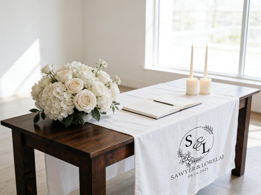 Personalized Date And Initials Table Runner Wedding Decor, Linen Wedding Table Runner Wedding Gift, Custom Wedding Banner Dinner Table Decor