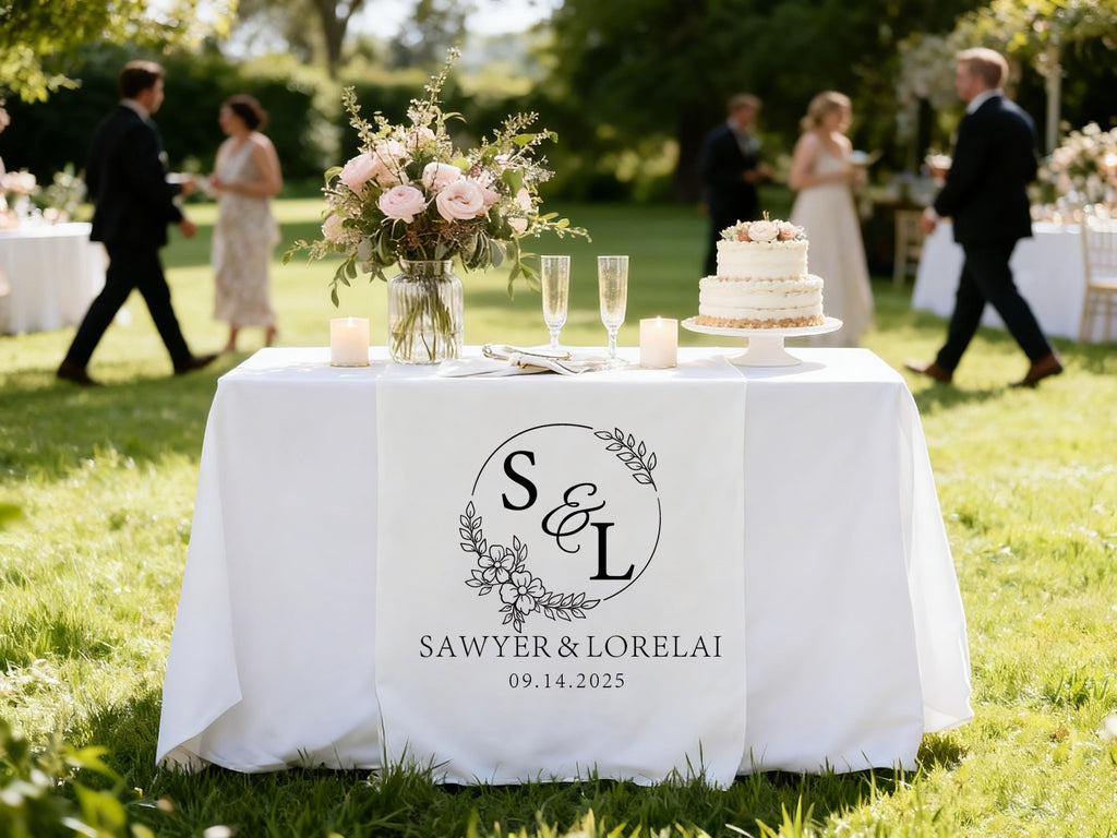 Personalized Initial Wedding Table Runners Gifts for Newlywed, Custom Name Wedding Party Banners Anniversary Gifts, Sweetheart Table Decor