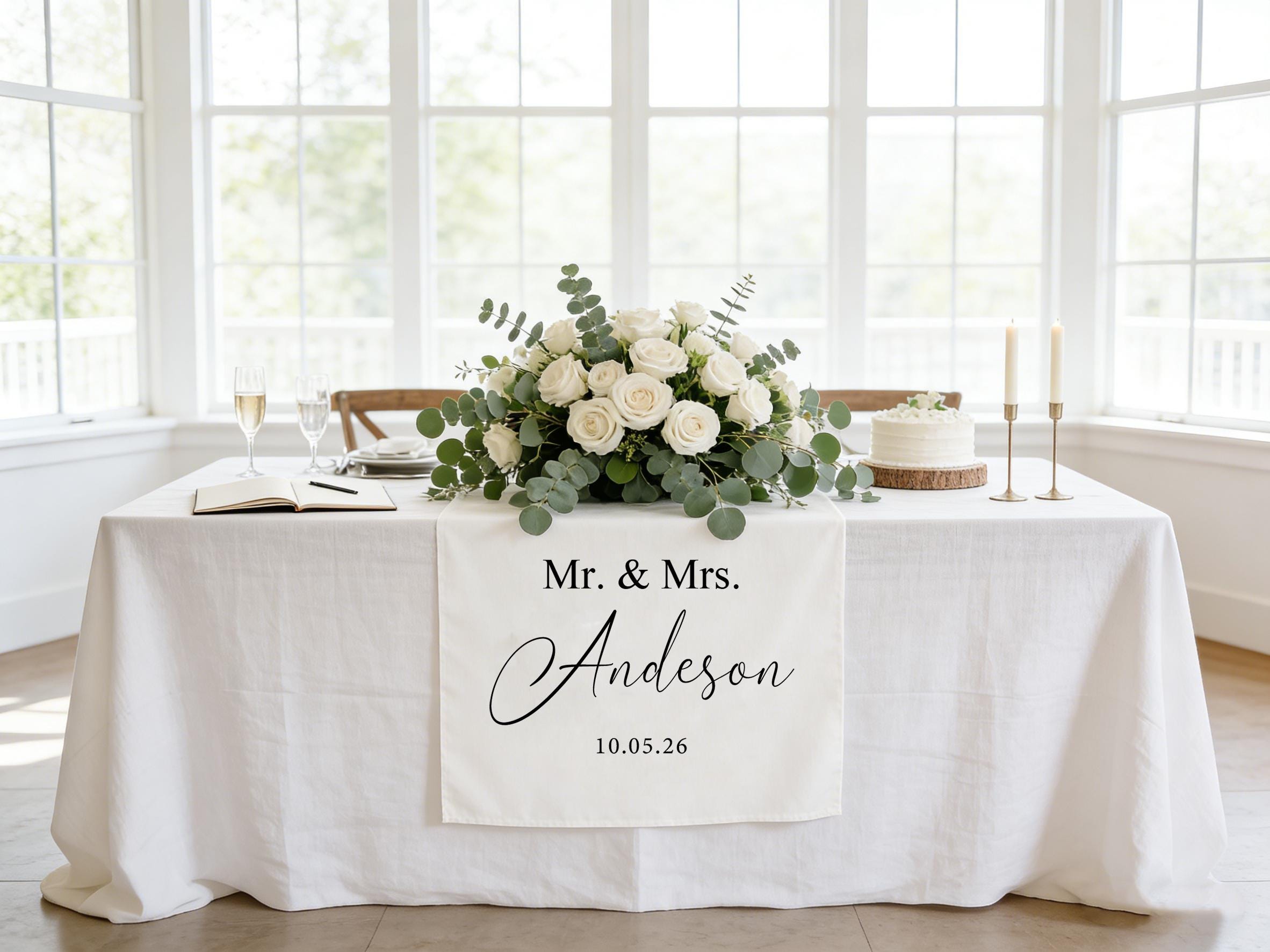 Personalized Wedding Linen Table Runners Keepsake Decor, Wedding Reception Banner Wedding Keepsakes, Sweetheart Table Decor Engagement Gifts