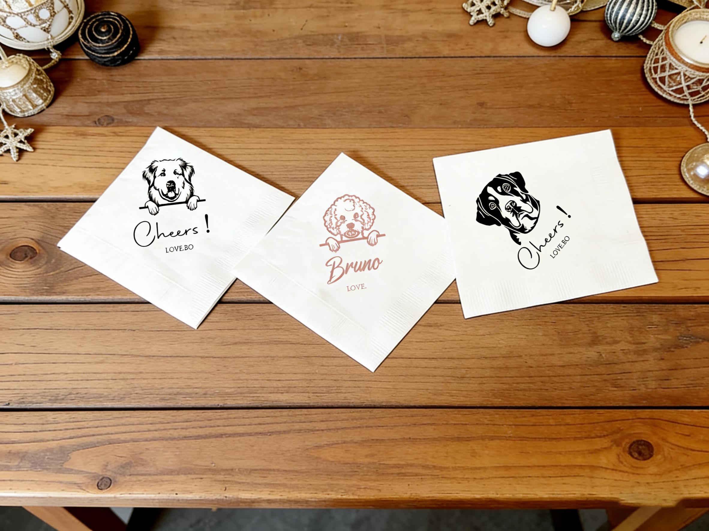 Custom Cute Dog Portrait Wedding Napkins for Newlywed, Personalized Pet Wedding Napkin Wedding Art, Soft Pet Napkins Pet Lover Wedding Decor