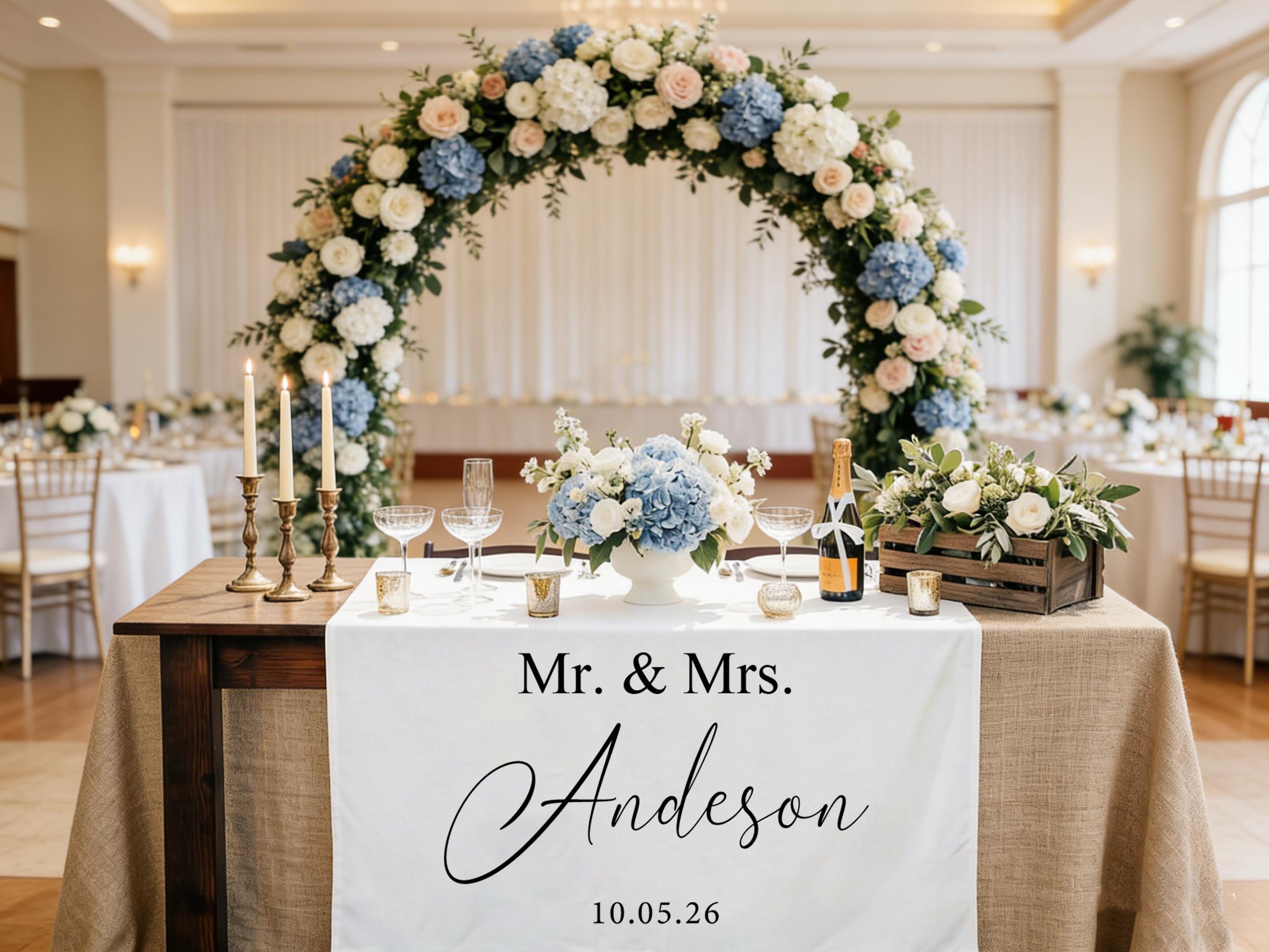 Personalized Linen Wedding Runner Gifts for Her, Custom Wedding Banners Reception Gifts, Linen Wedding Table Banner Sweetheart Table Decors