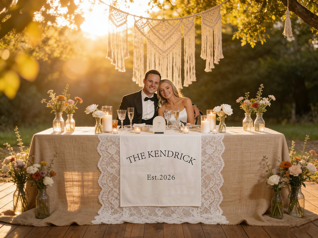 Custom Linen Last Name Sign Wedding Runner Wedding Reception Gifts for Her, Personalized Family Name Wedding Decor, Linen Table Runner Gifts