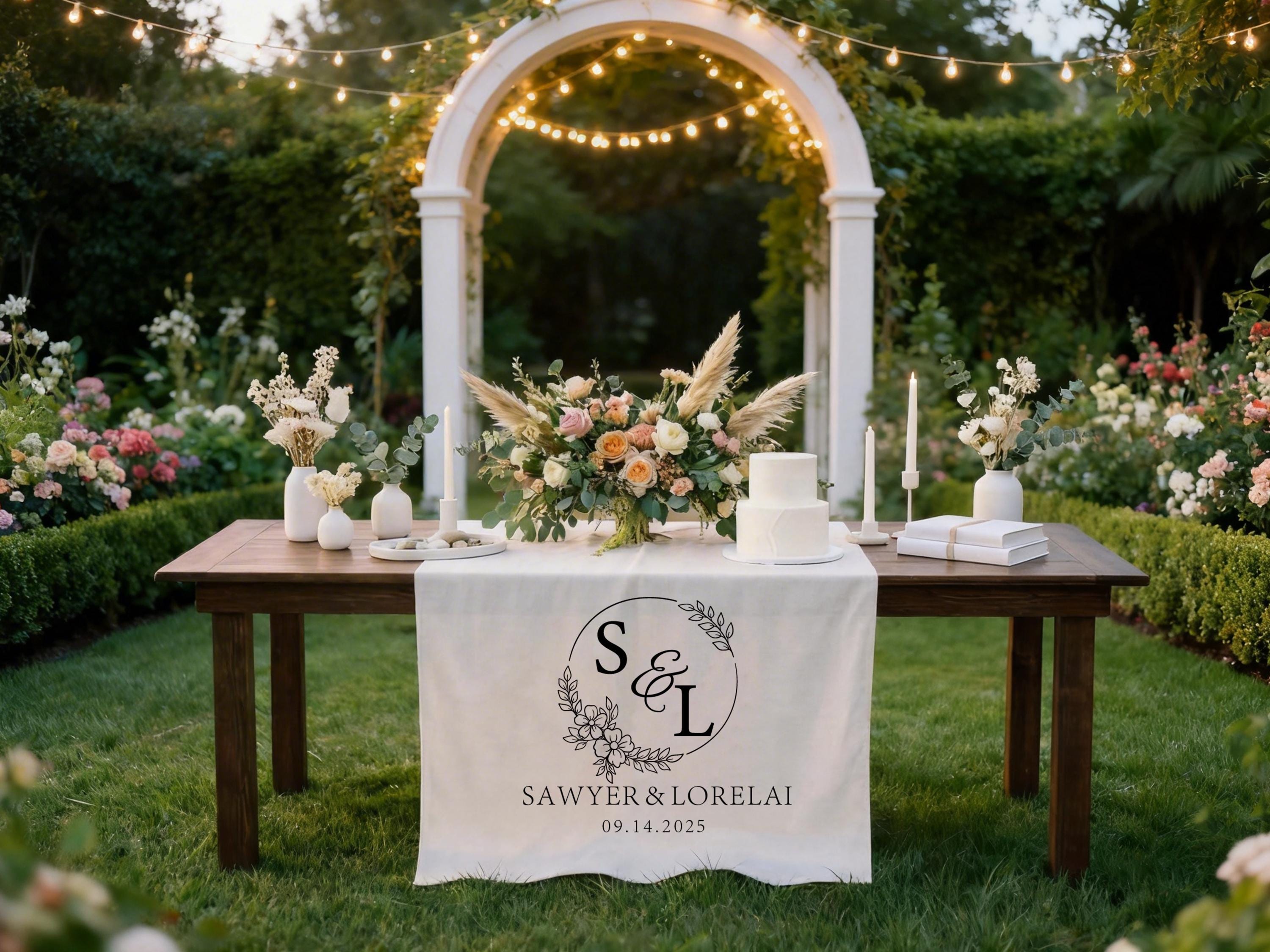 Personalized Initial Wedding Table Runners Gifts for Newlywed, Custom Name Wedding Party Banners Anniversary Gifts, Sweetheart Table Decor