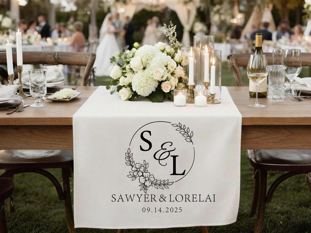 Personalized Date And Initials Table Runner Wedding Decor, Linen Wedding Table Runner Wedding Gift, Custom Wedding Banner Dinner Table Decor