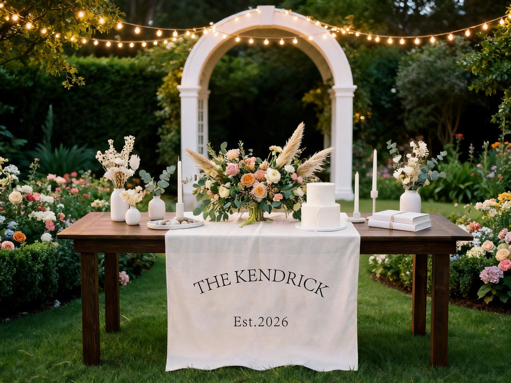 Custom Linen Last Name Sign Wedding Runner Wedding Reception Gifts for Her, Personalized Family Name Wedding Decor, Linen Table Runner Gifts