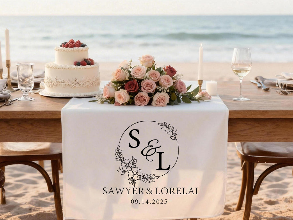 Personalized Initial Wedding Table Runners Gifts for Newlywed, Custom Name Wedding Party Banners Anniversary Gifts, Sweetheart Table Decor