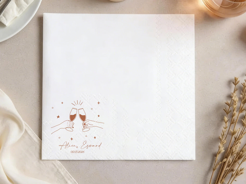 Personalized Cocktail Napkins for Wedding Parties, Custom Name And Time Bridal Shower Napkins, Cocktail Napkins with Text Engagement Decor