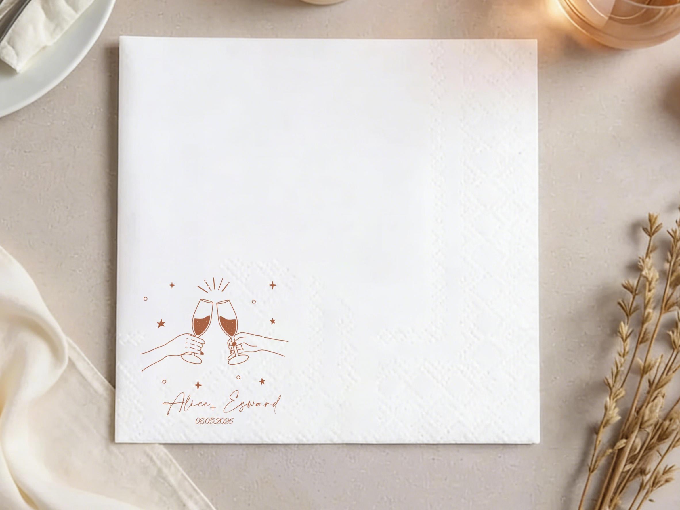 Personalized Cocktail Napkins for Wedding Parties, Custom Name And Time Bridal Shower Napkins, Cocktail Napkins with Text Engagement Decor