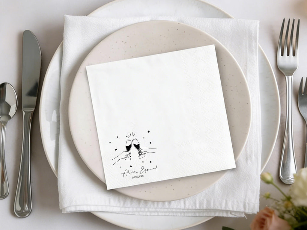 Custom Cocktail Wedding Napkins Engagement Decor, Personalized Cocktail Napkins with Text Anniversary Gifts, Name Napkins Wedding Surprises