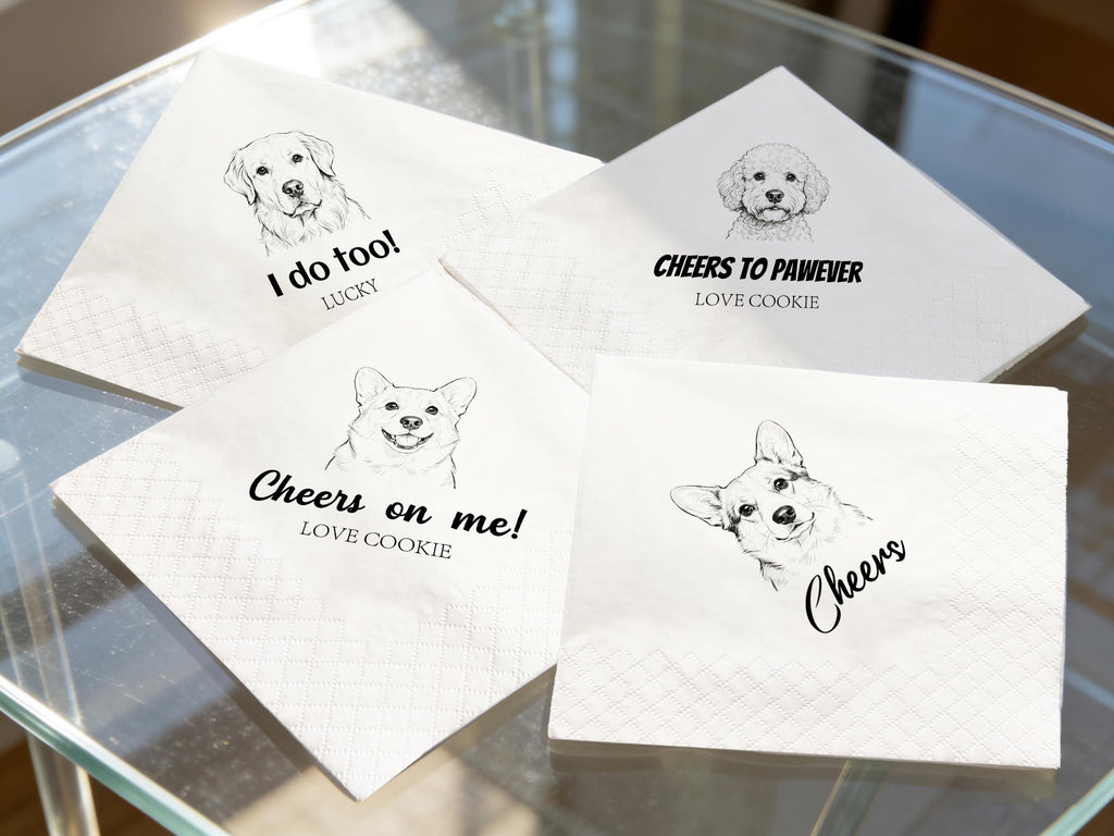 Custom Dog Photo Napkins Gift for Pet Lovers, Dog Portrait Wedding Napkins Gift for Newlyweds, Personalized Pet Napkins Gift for Pet Owners