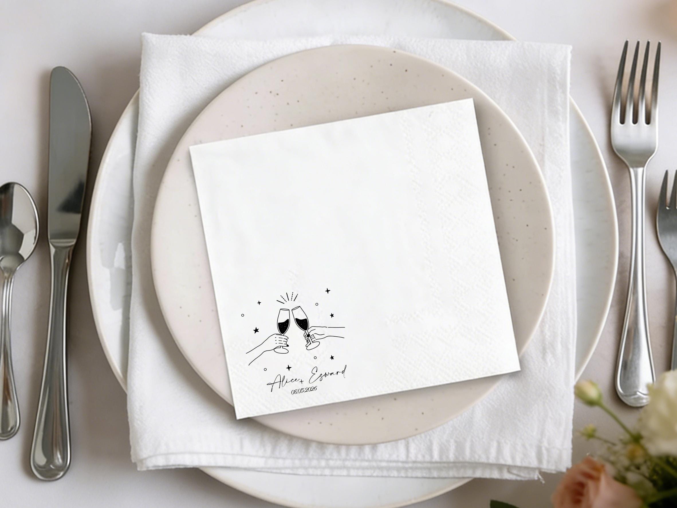 Personalized Wedding Party Cocktail Napkins with Text Gift for Bride, Custom Name Napkins Wedding Keepsake, Soft Cocktail Napkin Wedding Art