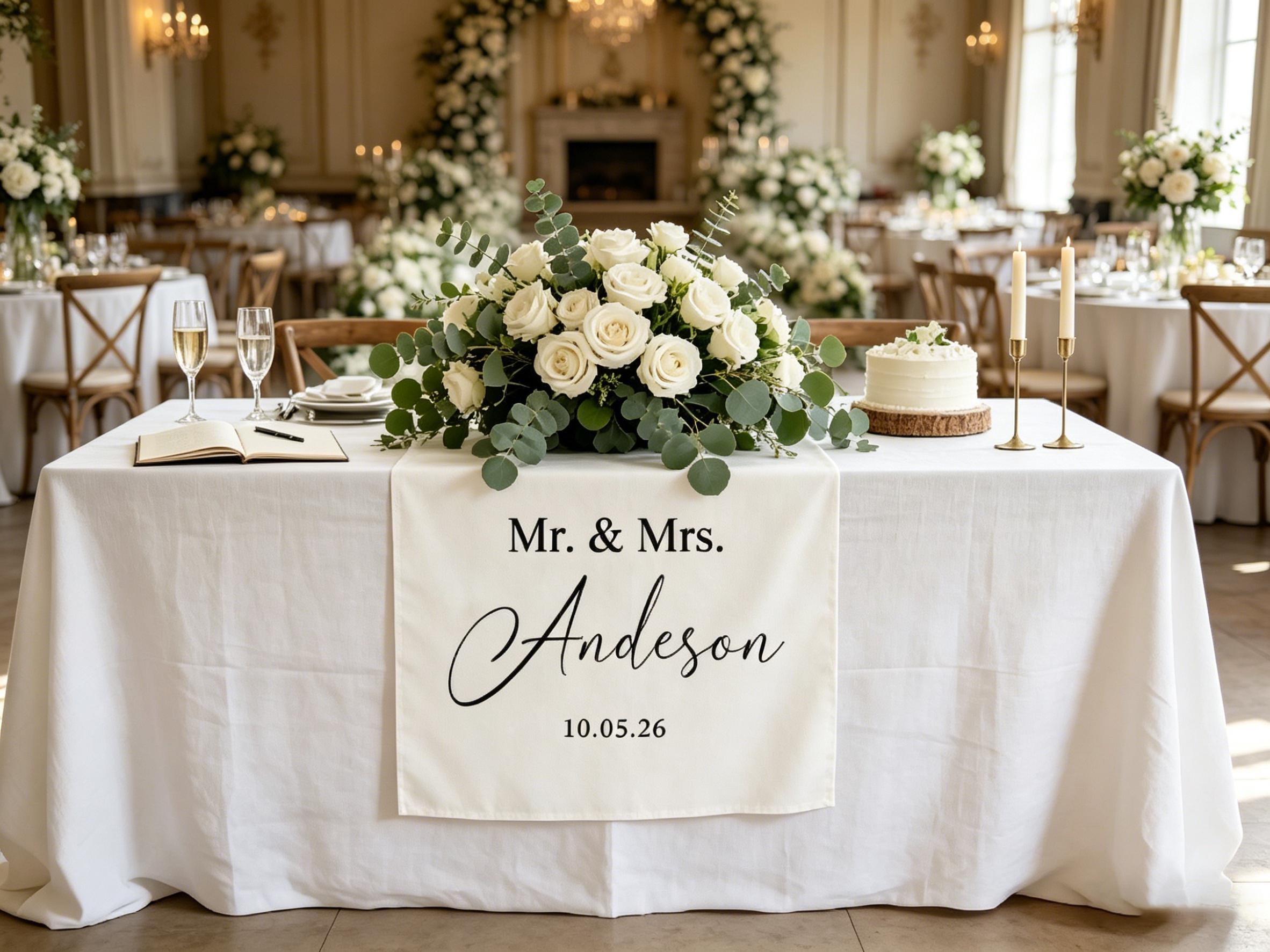 Personalized Linen Banner Wedding Decor, Custom Last Name Sign Wedding Table Runner Gifts for Newlyweds, Linen Wedding Banner Reception Gift