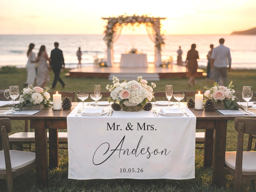 Personalized Linen Banner Wedding Decor, Custom Last Name Sign Wedding Table Runner Gifts for Newlyweds, Linen Wedding Banner Reception Gift